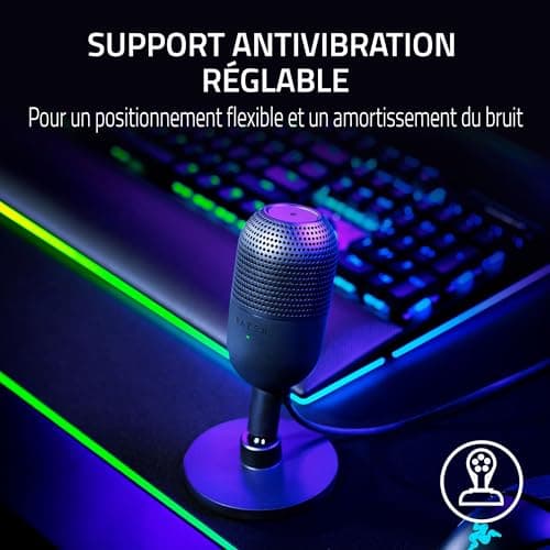 Razer Seiren V3 Mini - Microphone USB ultra-compact (microphone à condensateur 14 mm, directivité supercardioïde, détecteur de mise en sourdine, absorbeur de chocs intégré) Noir