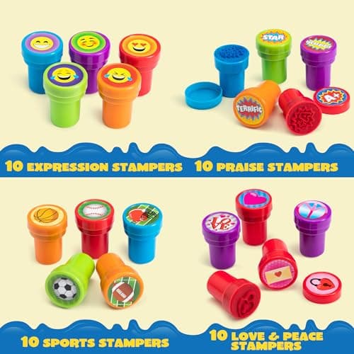 100 Tampons Assortis pour Enfants Tampons Auto-Encreurs (50 Modèles Différents, Tampons en Plastique, Tampons, Tampons Dinosaures, Tampons Zoo Safari) pour les Oeufs de Pâques, Cadeaux