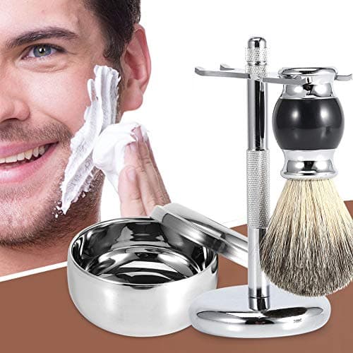 Kit de rasage professionnel pour hommes avec support de rasage pour barbe + brosse à cheveux en faux blaireau + kit bol en alliage de savon, soin de moustache, étui de transport pour homme