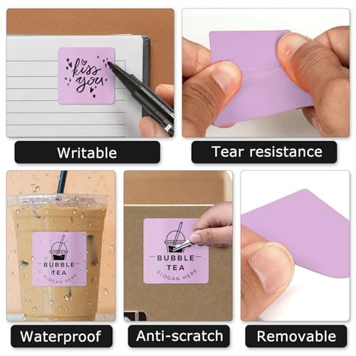 YIKIADA Lot de 500 Étiquettes Thermiques Adhésives 50 X 50 mm Violet Rouleaux Autocollantes Imperméable Amovible Imprimables pour Bureau École QR Inventaire