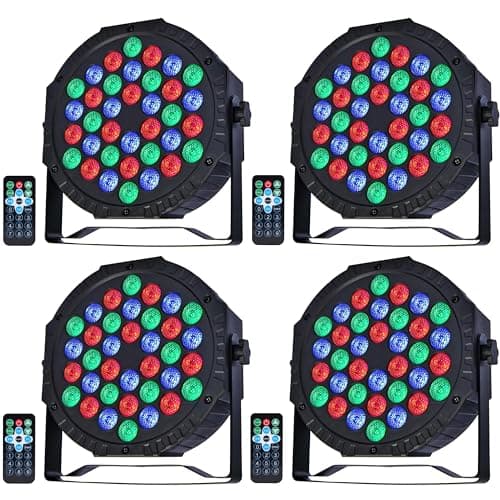 ZHENNBY Lumière de Scène Par LED 36 Lampe RGB Lumiere DJ Fête Eclairage de Scène DMX avec Télécommande Éclairage de Scène pour Disco Soiree Mariage Lumière Noël Halloween Bar - 4 pack