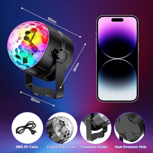Gobikey Boule disco, rotation à 360° contrôlée par la musique avec télécommande et câble de 2 mètres, 15 couleurs RGBP boule a facette Convient pour la Réunion familiale Enfants Fête d'anniversaire