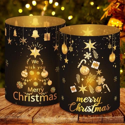 Photophores Décoratifs de Noël, Lot de 12 Lanterne Photophores Décoratifs de Table, Bougies Décoration Table PVC Lanterne Décorative de Table de Fête de Noël pour Lampes à thé et Bougies - Noir