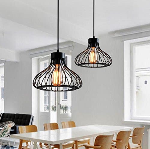 Chrasy E27 Industriel Vintage Métal Suspensions Cage Noir Retro Plafonnier Luminaire Vintage Plafond Plafonnier Lumiere Lampe Pendentif Lumiere Cage Antique Suspensions Luminaire