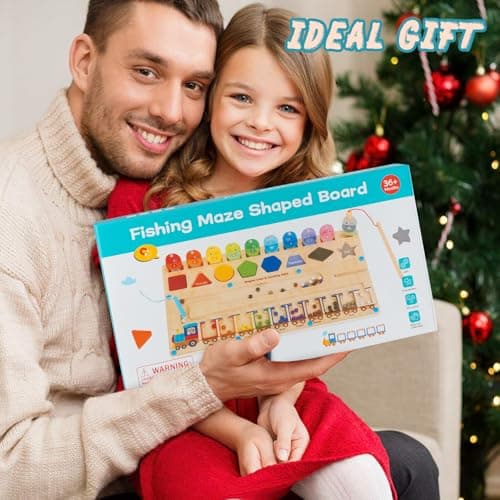 3-1 Jouets Montessori Multifonctionnel pour Enfants 2 3 4 5 Ans, Labyrinthe Magnétique de Couleur Nombre & Jeu de Pêche , Plateau d'Activités en Bois pour Garçons Filles, Cadeau Anniversaire Noël
