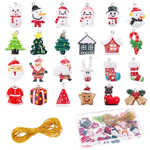 MELLIEX 24pcs Noël Ornements Miniatures Décoration de Noël Arbre de Noël Figurine à Suspendre avec des Cordes