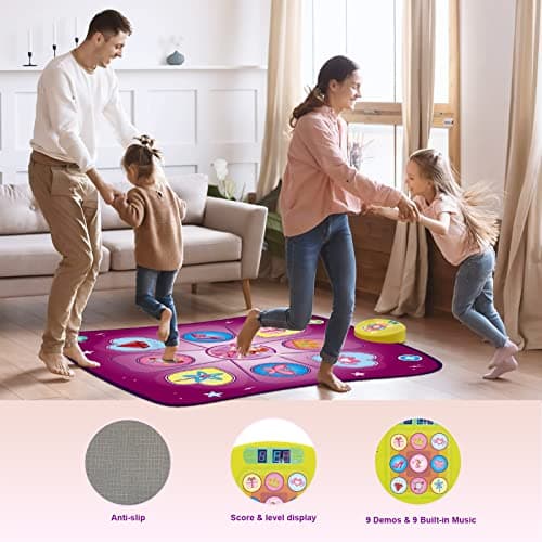 Tapis de Danse pour Enfants de 3 à 8 Ans,Tapis de Danse Musical avec Affichage LED, Création de Chansons et Musique Intégrée, Cadeau d'anniversaire de Noël pour Garçons Filles de 3 4 5 6 7+ (Violet)