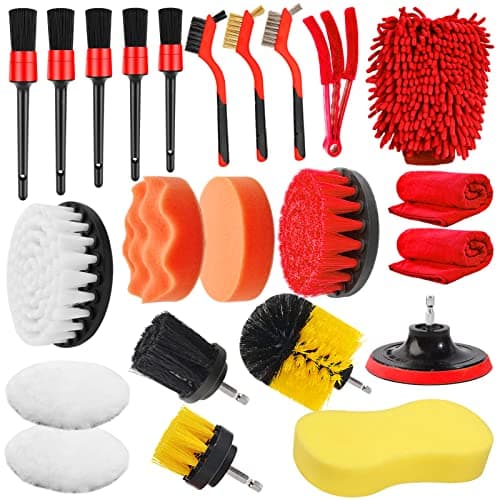 Yumzeco 23PCS Lot de Brosse Nettoyage Voiture,Pinceau Detailing Auto,Kit de Brosse Nettoyage Voiture Interieur Exterieur,Brosse Nettoyage Perceuse Électrique,Brosse Jante Voiture,Kit Polissage Voiture
