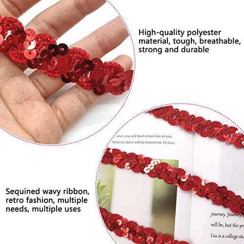 Hayaww 15 Yards 15 mm Paillettes Ruban, Sequin Paillette Trim Ruban De Paillettes Ficelle De Garniture De Paillettes Rubans à Paillettes Pour Bricolage Couture Costumes Artisanat (Rouge)