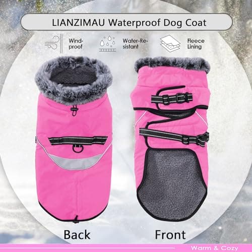 LIANZIMAU Manteau pour Chien imperméable avec Harnais, Manteau d'hiver pour Chien, Manteau Chaud avec réflecteurs pour Chien de Petite, Moyenne et Grande Taille, Manteau pour Temps Froid