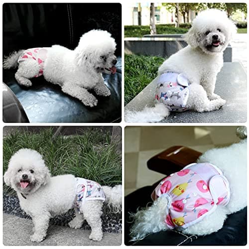 COMSLE Couche pour Chien Femelle Lavable (Lot de 3), Réutilisables Culottes Hygiéniques Très Absorbantes Chiennes Chaleurs, Culotte pour Chien Femelle en Chaleur et Incontinentes, Fleurs Roses XS