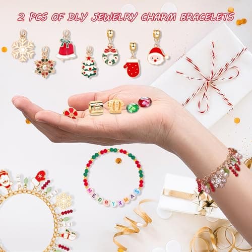 Calendrier de l'Avent 2024 Fille, 2024 Calendrier de l'Avent Enfant Fille Noël Kit de Bijoux Bracelet DIY avec 24 Noël Ornements Compte à Rebours cadeaux de Noël pour femmes, sa petite amie, sa fille