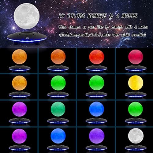 UVEHAS Lampe de lune en lévitation - Lampe de lune magnétique flottante et tournante à 16 couleurs LED, lévitation télécommandée, lampe de nuit de lune 3D pour la décoration de la maison et du bureau
