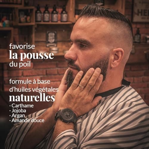 Huile Barbe Homme The HOLY BARBER - Huile a Barbe avec Huile d'ARGAN et Huile de JOJOBA - Huile de Barbe Hydratante & Favorise la Repousse- Idee cadeau homme - Non Gras - 30ml- Soin Barbe Homme