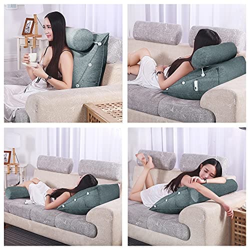 Rucener Coussin de Dossier pour Lit Coussin de Lecture pour Dossier de Lecture Coussin de Dossier Triangulaire Coussin à Coins Coussin de Lecture en Mousse Gris 60 CM