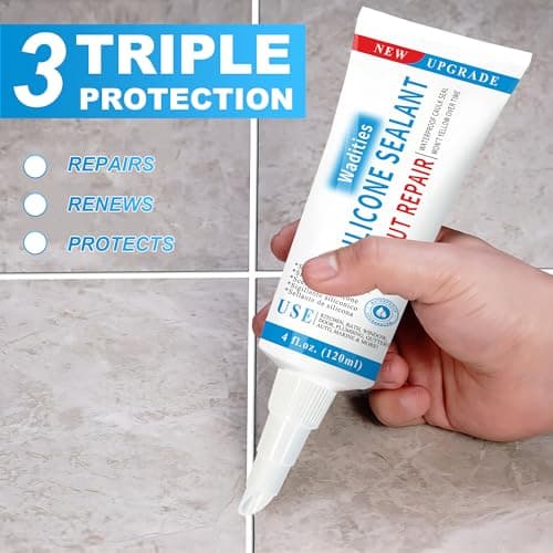 8Oz de mastic silicone transparent étanche, Wadities Kit de réparation des joints de carrelage avec gratte-joint, pour bain, douche, cuisine, sol (4Oz, pack de 2)