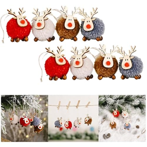 Decoration Sapin Noel Pendentif,8 Pièces Bois Pendentifs Decoration Noël,Naturel Ornements D'arbres de Noël Cadeau Mignonne pour la Décoration de la Maison