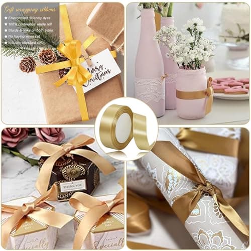laeeyin Ruban de satin de 44 m de large - 20 mm de large - Ruban cadeau de mariage - Parfait pour les mariages, les anniversaires et les occasions festives (doré)