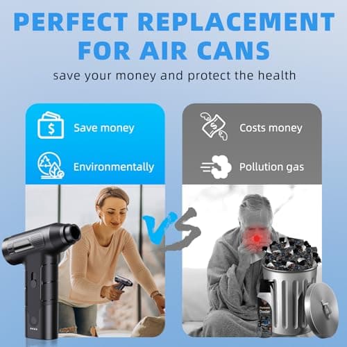 KACNON Moteur sans balais 130000tr/min Max, Souffleur PC Air Comprimé, Dépoussiérants Puissants électrique avec Batterie 7600mAh, Mini Air Comprimé Duster pour Clavier,Voiture, PC