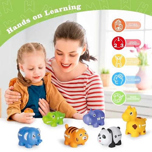 Jouets éducatifs Pour Enfants de 2, 3 et 4 Ans, 20 Pièces de Jeu de Correspondance de Chiffres avec Anglais Numérique, 10 Figurines D'animaux Différentes, Jouets de Motricité Fine Montessori