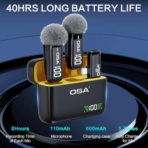 OSA Micro Cravate pour téléphone avec étui de Chargement et émetteur Affichage numérique – Lot de 2, pour téléphone de Type C, Enregistrement, Enregistrement vidéo Professionnel(USB C)