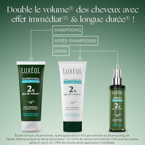 LUXEOL - Protocole Volumateur - Shampoing + Après-Shampoing + Spray - Double le Volume des Cheveux - Effet Immédiat(2) & Longue Durée(1) - Cliniquement Prouvé - 200 ml, 200 ml et 150 ml