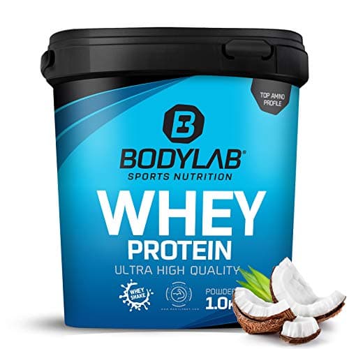 Bodylab24 Whey Protein Powder Noix de coco 1kg, pour des muscles plus forts, protéine de lactosérum peut favoriser la construction musculaire, avec 80% de protéines, sans aspartame