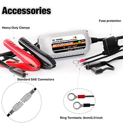 MOTOPOWER MP00205B 12V 1000mA Chargeur/Mainteneur de Batterie entièrement Automatique