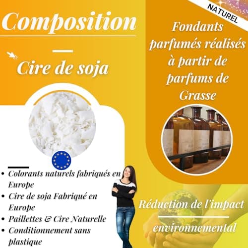 BOUGIE MAGIE - Fondant Parfumé pour Bruleur en Cire de Soja Naturelle Fait Main Parfumée - 6pcs/96 Grammes - Parfum Monoï Pêche - Coffret Cadeau