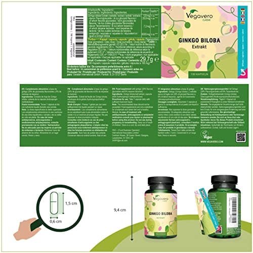 Ginkgo Biloba | Extra Fort : 6000mg | Mémoire + Circulation Sanguine | 180 Gélules | Unique : 24% Glycosides de Flavone + 6% Lactones Terpéniques | Vegan & Sans Additifs | Vegavero®