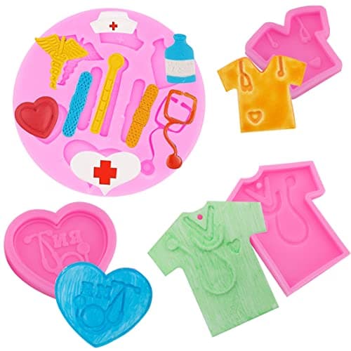 YGCHEN Moules en Silicone Infirmière Moule Silicone Fondant Médical Moule Infirmière 3D Mini Moules Médicale Thème DIY Mold pour Fondant Gâteau Chocolat Gelée Sucre Savon 4 Pièces