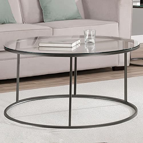 [en.casa] Table Basse Ronde pour Salon Métal Verre Trempé Clair 45 x 80 cm Noir Transparent