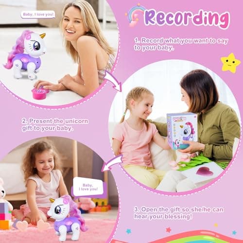 Ulikey Licorne Robot Enfant Jouet, Robot Licorne Interactif, Licorne Télécommandée avec LED, Musique, Danse et Marche, Licorne Jouet Fille Cadeau de Anniversaire Noël, Enregistrable, Programmable