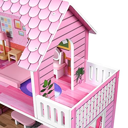 VA-Cerulean Maison de poupée en bois avec meubles, kit de jeu princesse villa de poupée, simulation rose, maison de poupée pour enfants à partir de 3 ans, jeu de puzzle, scénario (type A)