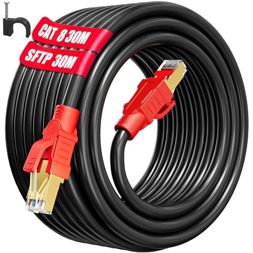 Cable Ethernet 30m Cat 8, Cable RJ45 30 Mètres Long Blindé SFTP Câble Réseau Haut Débit Fibre Fil Ethernet 30m Câble LAN Internet Gigabit 40Gbps 2000MHz 26AWG POE Noir pour Routeur Modem