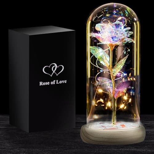 Rose Eternelle Lumineuse | Cadeau Romantique pour Femme | Fleur Artificielle Belle et la Bête | avec LED et Cloche en Verre | Coffret Inclus | Cadeaux St Valentin, Fête des Mères | OriginalCorner®