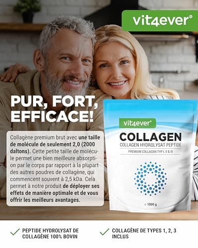 Collagène en Poudre 1000 g - 100% Collagène Bioactif hydrolysat Peptides - collagène type 1, 2 & 3 - Goût Neutre - Sans additifs