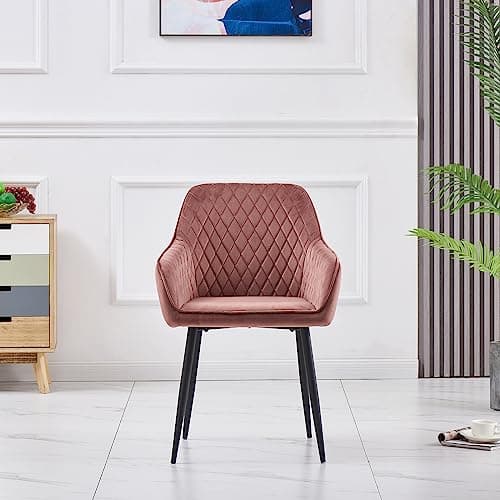 JYMTOM Lot de 4 Chaises Salle à Manger Roses Scandinaves, Chaises de Salon en Velours avec Dossier et Accoudoirs, Siège Rembourés, pour Salle à Manger, Bureau, Cuisine, Salon (4, Rose)