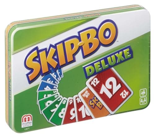 Mattel Games, Skip-Bo Deluxe avec Boîte Métallique Spéciale - Jeu de Cartes pour Toute la Famille, Par les Créateurs de UNO, À Partir de 7 Ans, L3671