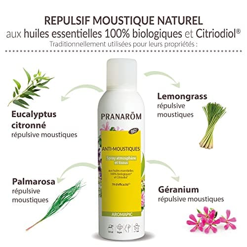 Pranarôm - Spray Anti-Moustiques aux Huiles Essentielles Bio - Aromapic - Spray Atmosphère et Tissus 150 ml