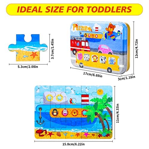 BBLIKE Boîte de 4 Puzzles en Bois pour Enfants, avec différents degrés de difficulté, Outil d'apprentissage éducatif - Meilleur Cadeau d'anniversaire pour garçons et Filles (série de Transport)