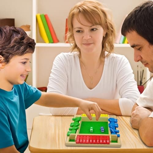 Shut The Box Jeu de Société en Bois, Classique-Jeu de Dés-Jeu de Rassemblement de la Famille Jouet de Voyage pour 2-4 Joueurs avec Sac de Stockage Formation en Logique Cadeau pour Enfants -Multicolore