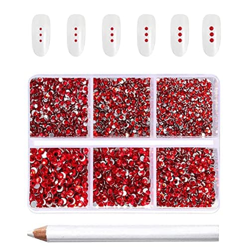 Beadsland 7200 pièces Strass pour ongles nail art,strass cristal rouges pour visage et l'artisanat,Mélange de 6 tailles avec kit de crayons de cire,SS3-SS10,Siam Clair