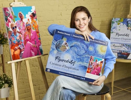 Figured’Art Diamond Painting Broderie Diamant 40x50cm Avec Cadre Toile Tendue Strass Perles Carrés - Réunion de Divas - Kit Complet 5D DIY Activité Manuelle Loisirs Créatifs Adultes