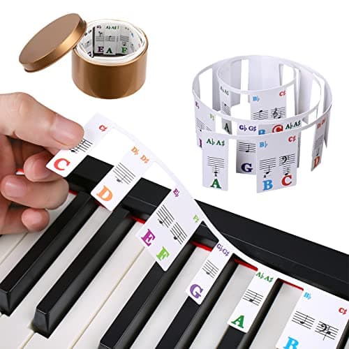 Amovibles Autocollants de Clavier de Piano Guide de Notes de Piano Pleine Grandeur à 88 Touches pas Besoin de Coller Étiquettes Colorées Réutilisables pour Clavier de Piano avec Boîte