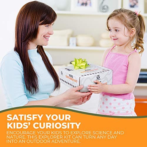 Kit Exploration Enfant avec Gilet Safari et Chapeau, Jumelles Enfant, Boussole Enfant, Loupe Enfant, Boite Loupe Insecte - Cadeau pour Les Garçons et Les Filles âgés de 3 à 12 Ans (Orange, 3-7)
