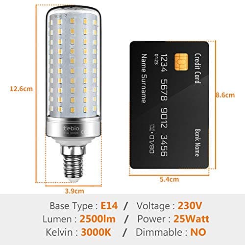 tebio Ampoules LED E14 Blanc Chaud 3000K 25W 2500LM Candélabre ampoules 200W équivalent, Argent Maïs Ampoules LED Lustre décoratifs, Non dimmable, Lot de 6
