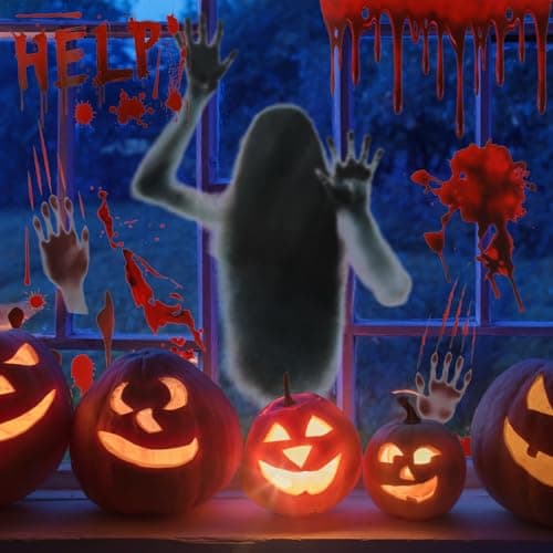Dwafill Autocollant Halloween Horreur, Décoration Halloween Fenêtre, Autocollant de Fenêtre Halloween, Zombie Decoration Halloween, Affiche Halloween, pour Portes, Maisons Hantées (Rouge)