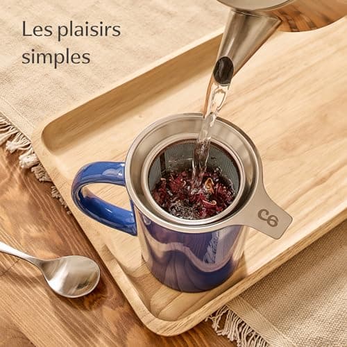 Cosumy Tasse à Thé avec Infuseur et Couvercle 400ml Grand - Céramique - Reste Chaud Longtemps (Bleu Profond)