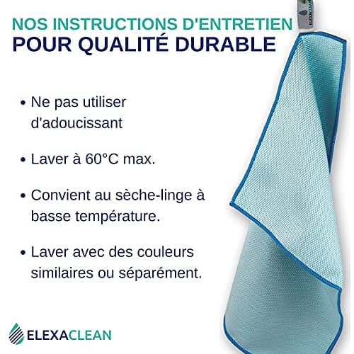 ELEXACLEAN Chiffon pour vitres en Microfibre sans Traces 60 x 40 cm et 40 x 30 cm - Certifié Oeko-Tex Standard 100